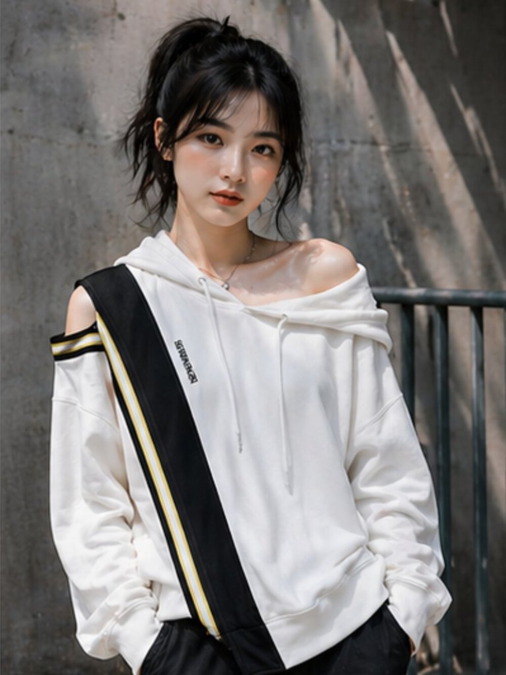 SEVENCRASH Stripe Off-Shoulder Hoodie – Size S (Fits S) – NWOT